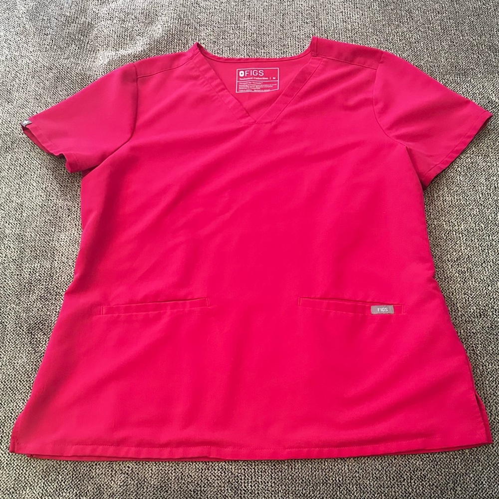 Figs Women's V-Neck Medical Scrub Top in ultra rose color